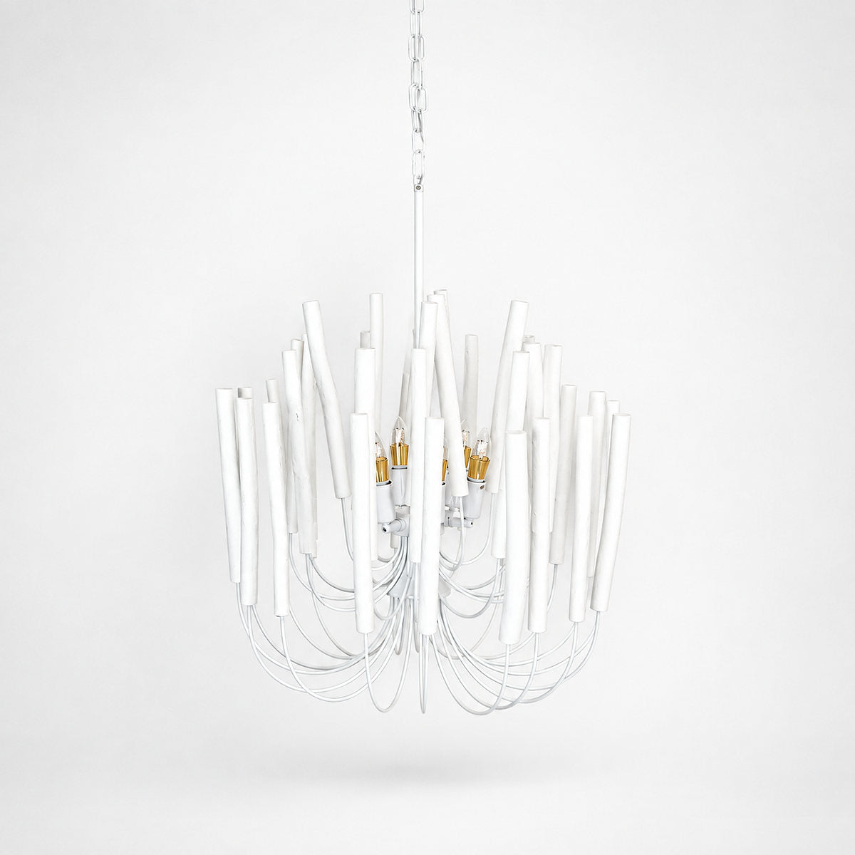 Tiered Wood and Curved Iron Chandelier