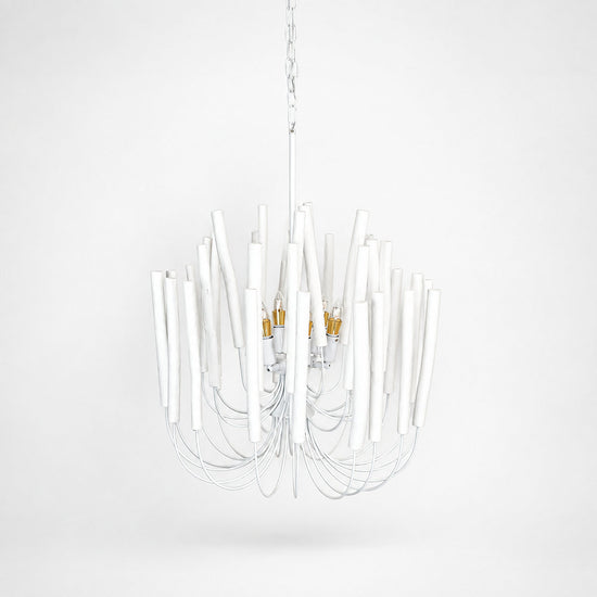 Tiered Wood and Curved Iron Chandelier