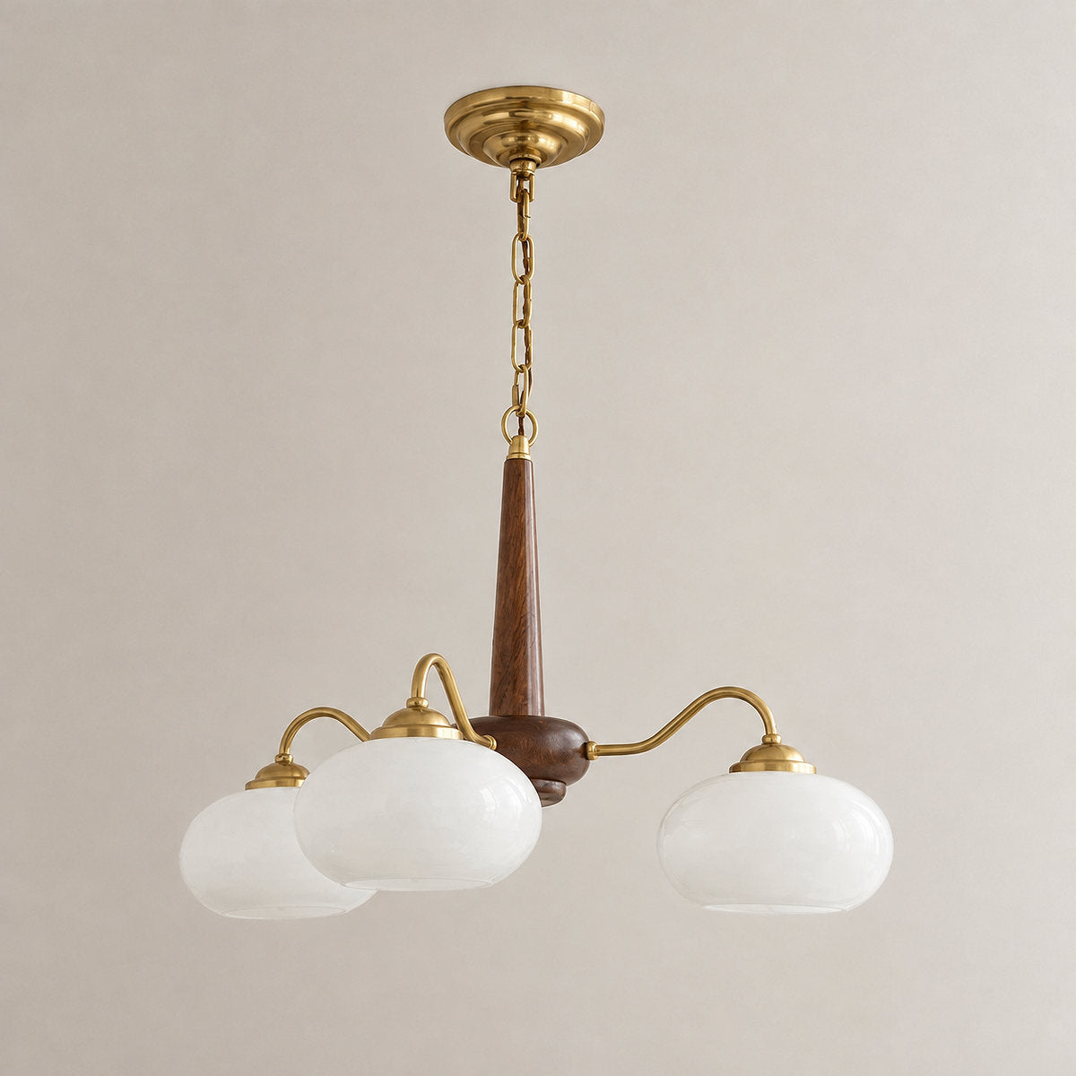 Tricolordeer Walnut Wood Brass Glass Chandelier