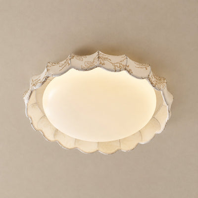 Scalloped White Fabric Flush Mount Ceiling Lamp