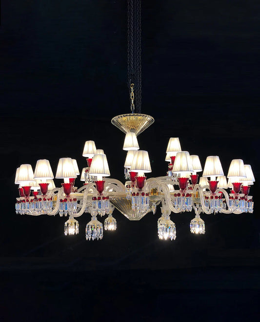 Customize Chandelier Clear & Red Crystal Chandelier with 36 Lampshades