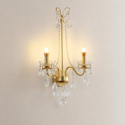 Crystal Pearl Chain Wall Lamp, 16.8-Inch x H 25.2-Inch, Gold & Clear for Living Room