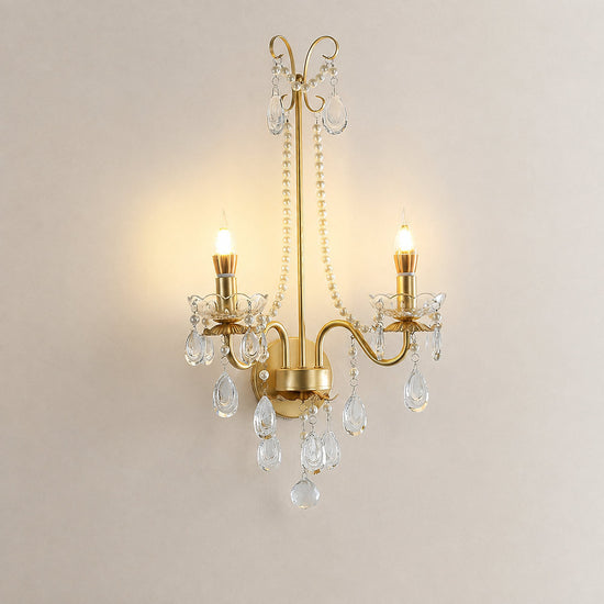 Crystal Pearl Chain Wall Lamp, 16.8-Inch x H 25.2-Inch, Gold & Clear for Living Room