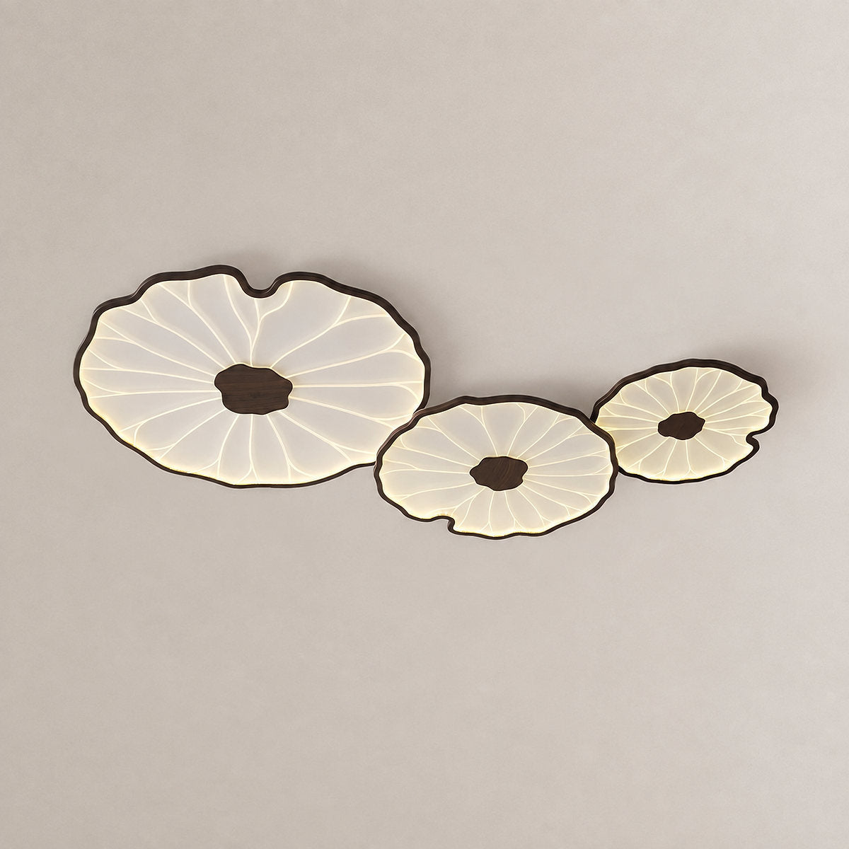 Lotus Leaf Acrylic Ceiling Light, 11.8-Inch x H 1.6-Inch, Hydrographic Natural Wood Grain Finish, Warm Light for Living Room & Bedroom