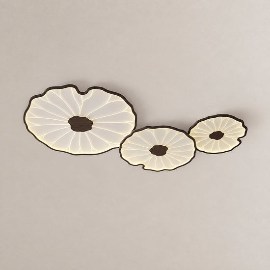 Lotus Leaf Acrylic Ceiling Light, 11.8-Inch x H 1.6-Inch, Hydrographic Natural Wood Grain Finish, Warm Light for Living Room & Bedroom