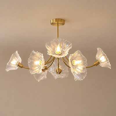 Sculptural Petal Glass Brass Chandelier