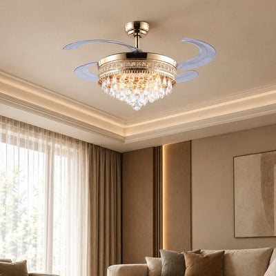 Tricolordeer Retractable Blade Crystal Chandelier Ceiling Fan
