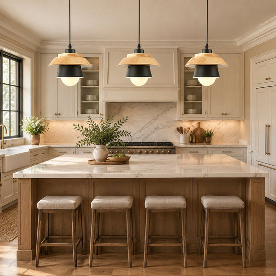 Minimalist Nordic Wood Metal Pendant Light for Dining Room & Living Room