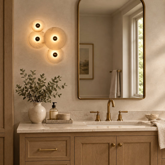 Nayra Alabaster Wall Lamp, 7.9~13.8-Inch, White & Bronze, Triac Warm Dimming for Living Room & Dining Room