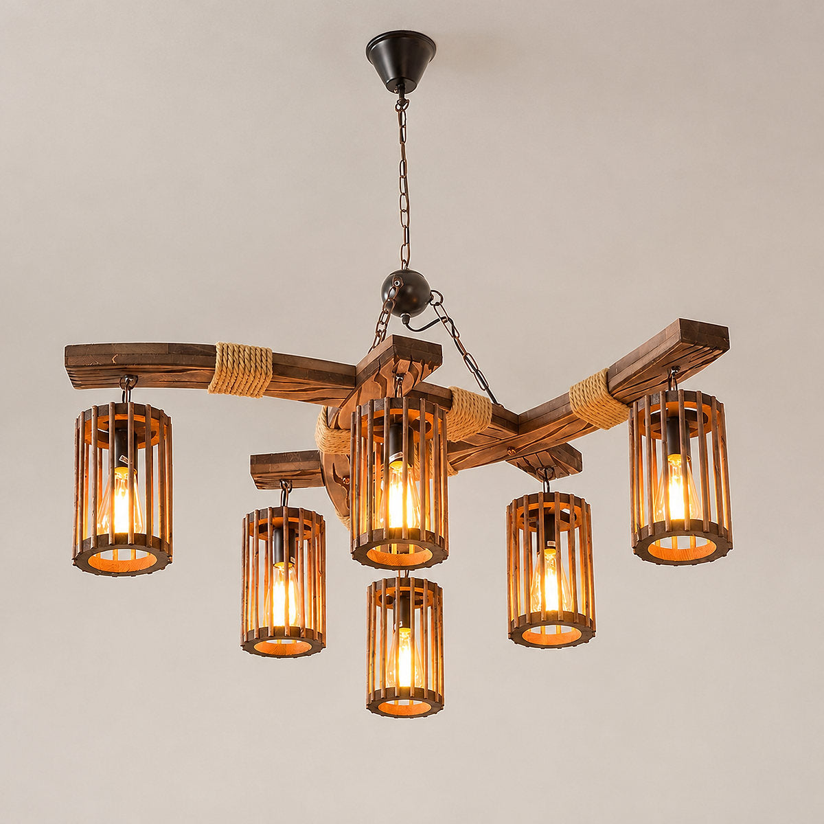 Tricolordeer Industrial Wood and Iron Chandelier