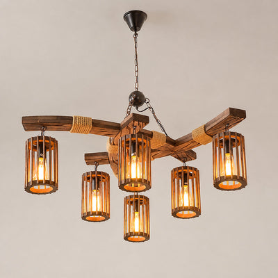 Tricolordeer Industrial Wood and Iron Chandelier