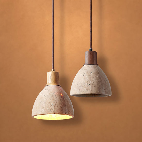 Nerio Pendant Light, 5.9-Inch x H 6.7-Inch, Dark walnut & Yellow Travertine for Dining Room & Living Room