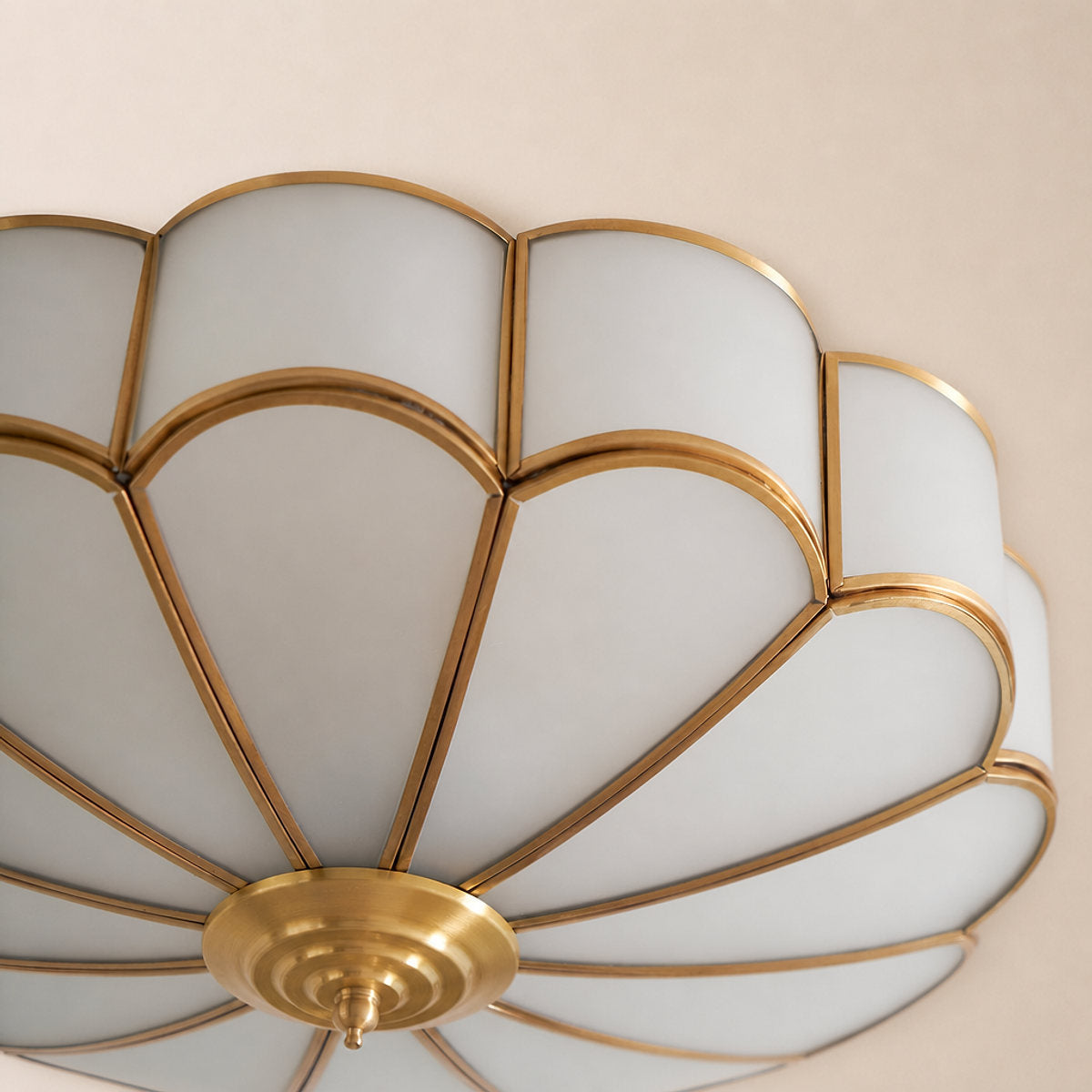 Flower Shape Glass Recessed Ceiling Light, 13.8~23.6-Inch x H 6.1`7.9-Inch, Brass & White for Living Room