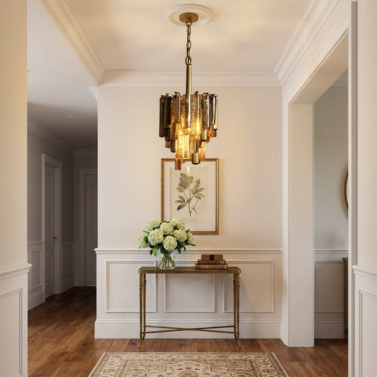 Luster Gaze Veridian Bloom Glass Pendant - elegant American entryway with 10-foot ceiling