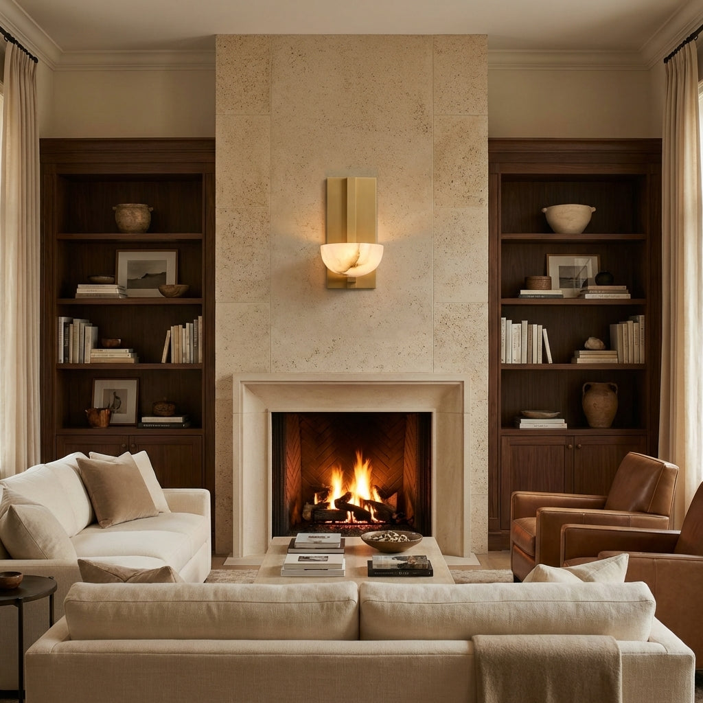 Luster Gaze Alabaster Radiance Wall Sconce - American formal living room