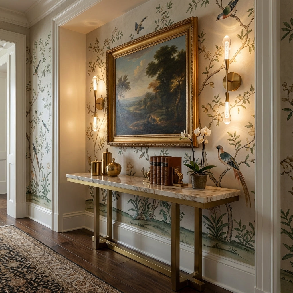 Luster Gaze Raindrop Embrace Double Sconce - sophisticated American hallway alcove