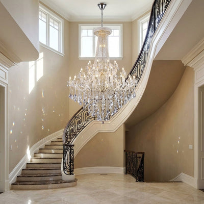 Luster Gaze Extra Large Retro Empire Candle Crystal Chandelier for High-ceiling Space - dramatic American stairwell with soaring ceiling