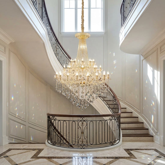 Luster Gaze Extra Large Retro Empire Candle Crystal Chandelier for High-ceiling Space - dramatic American stairwell with soaring ceiling