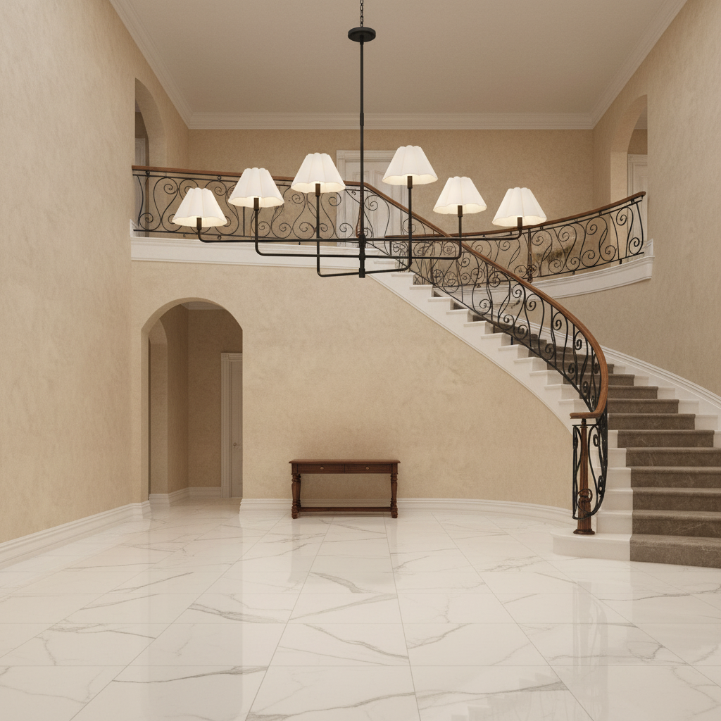 Luster Gaze Sculptural Linen Bloom Chandelier - grand American foyer with soaring ceiling