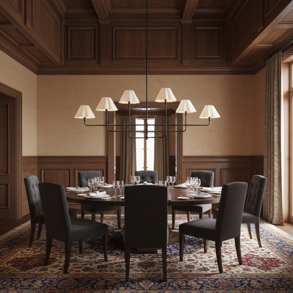 Luster Gaze Sculptural Linen Bloom Chandelier - formal American dining room with high ceiling