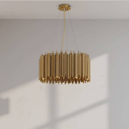 Luster Gaze Modern Classic Round Fashion Gold Tube Pendant Chandelier for Living/Dining Room - Studio Shot
