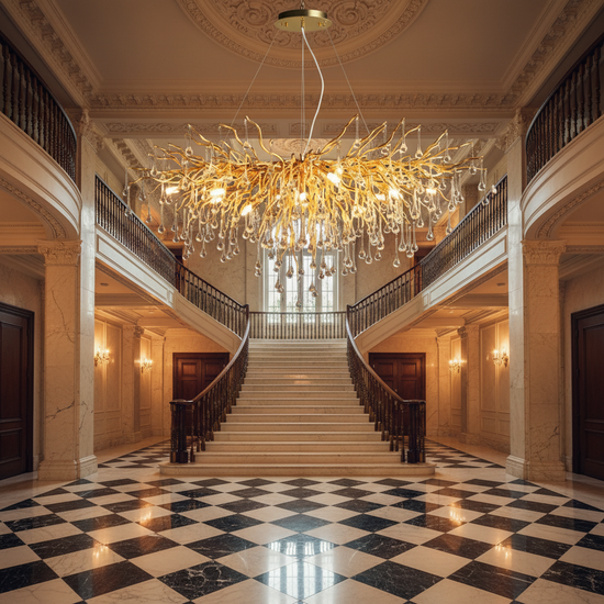 Luster Gaze Verdant Canopy Crystal Chandelier - grand American estate foyer