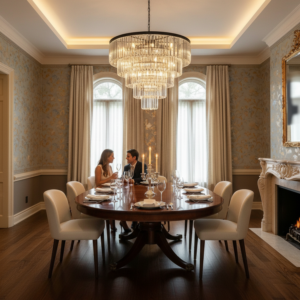 Luster Gaze Veridian Tiered Round Chandelier - formal American dining room