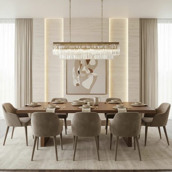 Luster Gaze Grandeur Tiered Rectangular Chandelier - American great room dining area