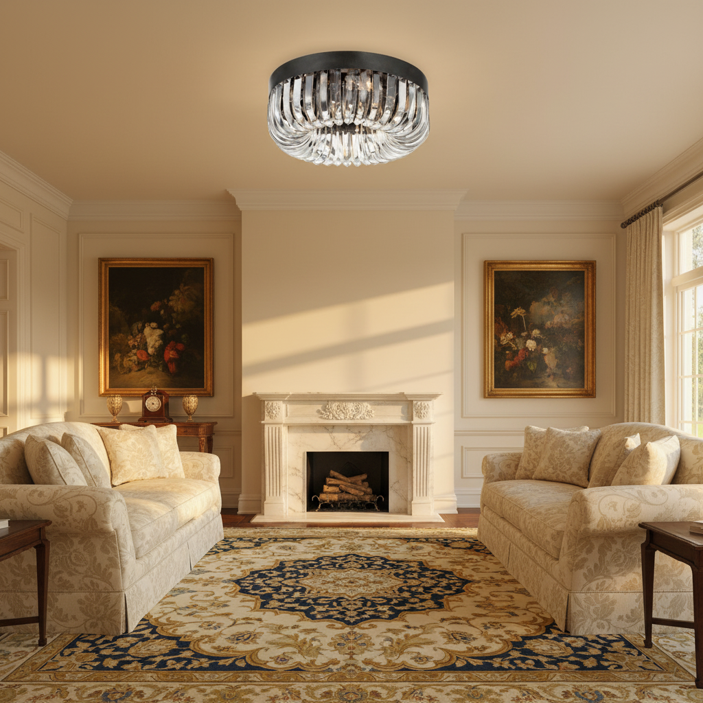 Luster Gaze Radiant Bloom 5-Light Round Flushmount - American formal living room with 12-foot ceilings
