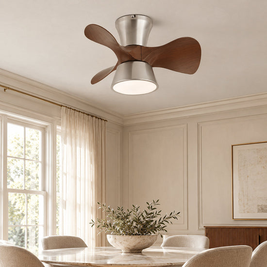 Arvento Ceiling Fan Light, 22-Inch x H 11.8-Inch, Walnut Wood & Nickel, Three-Color Light for Living Room