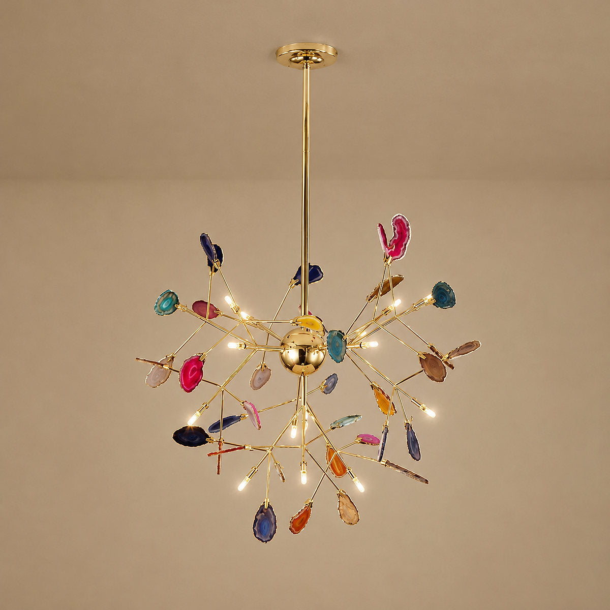 Rose Gold Chandelier with Natural Stone Slices