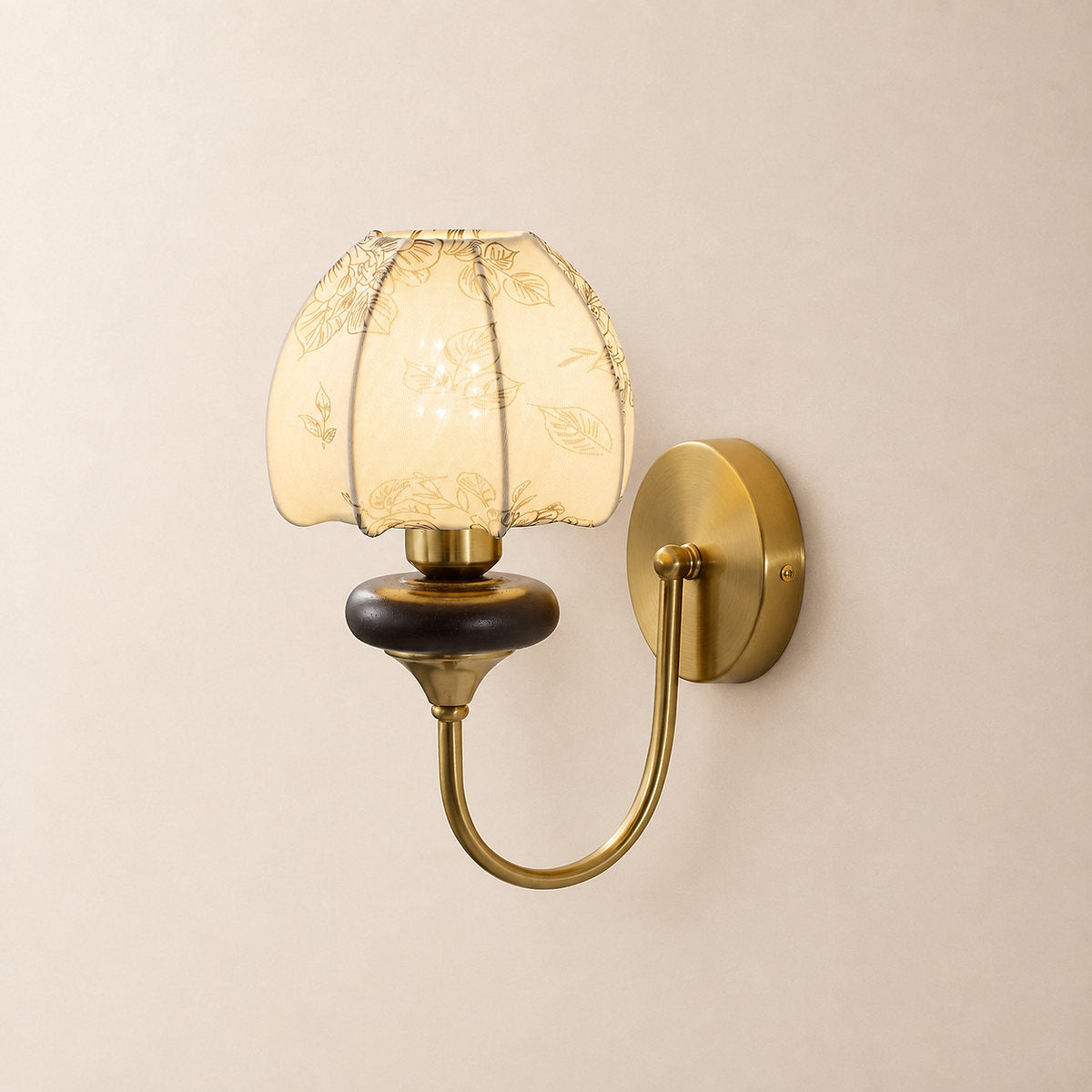 Amelie Floral Wall Lamp, L 9.4-Inch x W 7.1-Inch x H 12.6-Inch, Gold & Beige for Living Room
