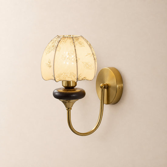 Amelie Floral Wall Lamp, L 9.4-Inch x W 7.1-Inch x H 12.6-Inch, Gold & Beige for Living Room