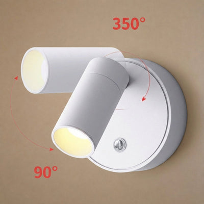 Luma Pivot Rechargeable Wall Lamp, 3.1-Inch x H 3.1-Inch, Black, Three-Color Light & USB Charging for Bedroom & Living Room