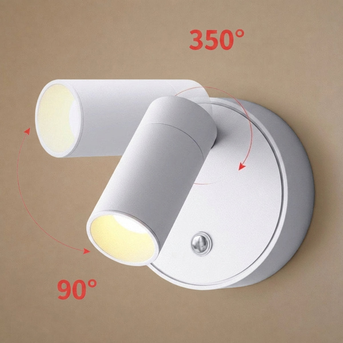 Luma Pivot Rechargeable Wall Lamp, 3.1-Inch x H 3.1-Inch, Black, Three-Color Light & USB Charging for Bedroom & Living Room
