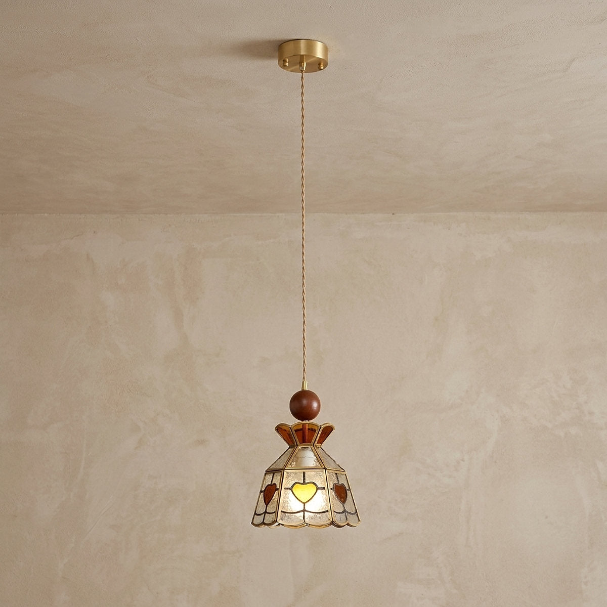 Artisan Glass and Wood Pendant Lamp for Dining Room & Living Room