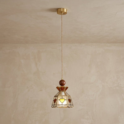 Artisan Glass and Wood Pendant Lamp for Dining Room & Living Room