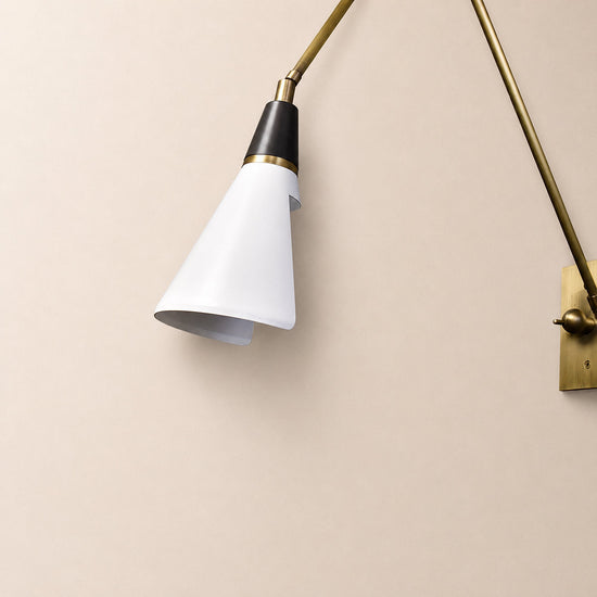 Magari Wall Lamp, L 29.1-Inch x H 26-Inch, White & Black & Brass for Living Room