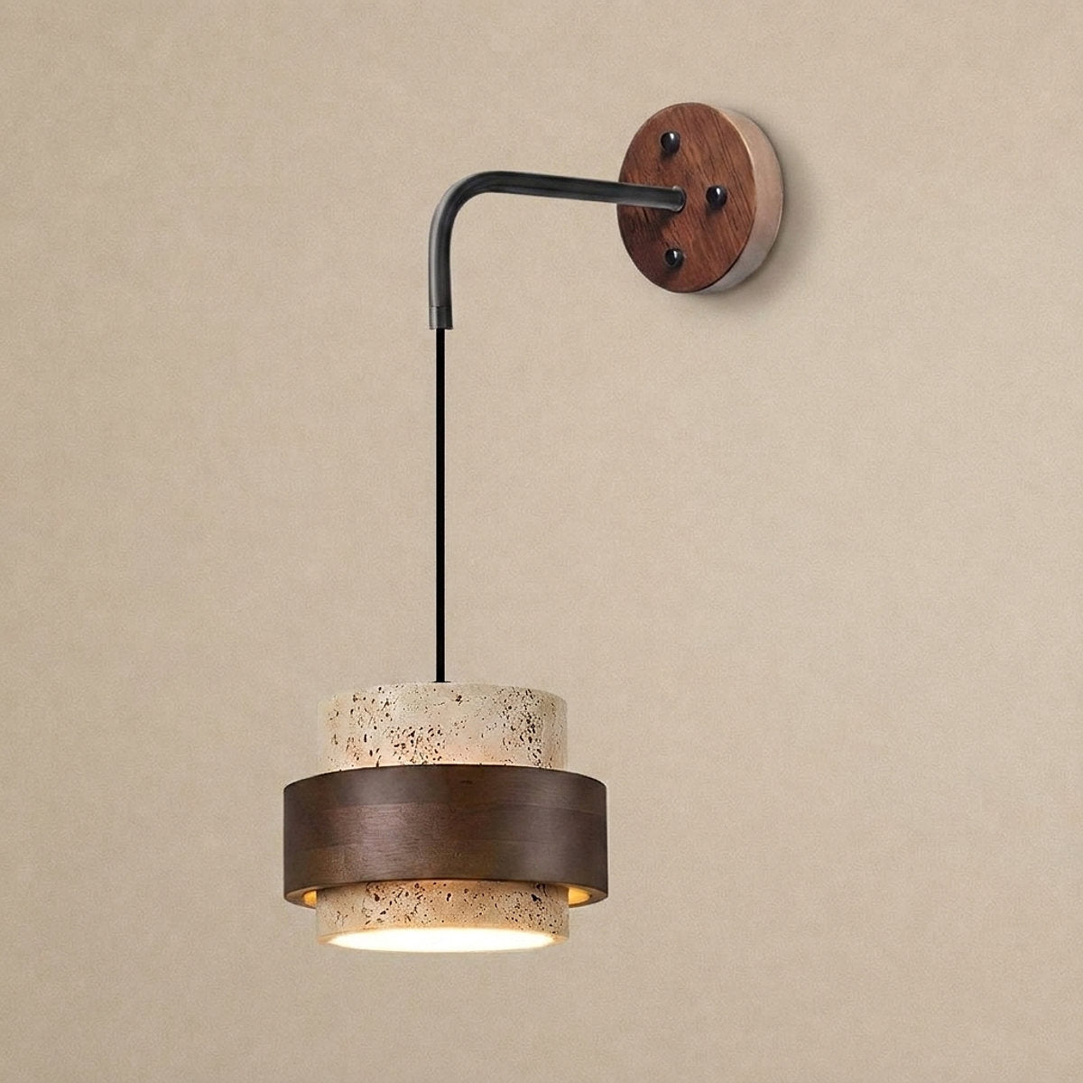 Stonova Travertine Wall Lamp, 6.7-Inch x H 4.9-Inch, Dark walnut & Yellow Travertine for Living Room & Dining Room