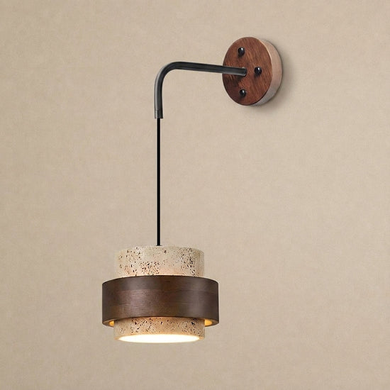 Stonova Travertine Wall Lamp, 6.7-Inch x H 4.9-Inch, Dark walnut & Yellow Travertine for Living Room & Dining Room