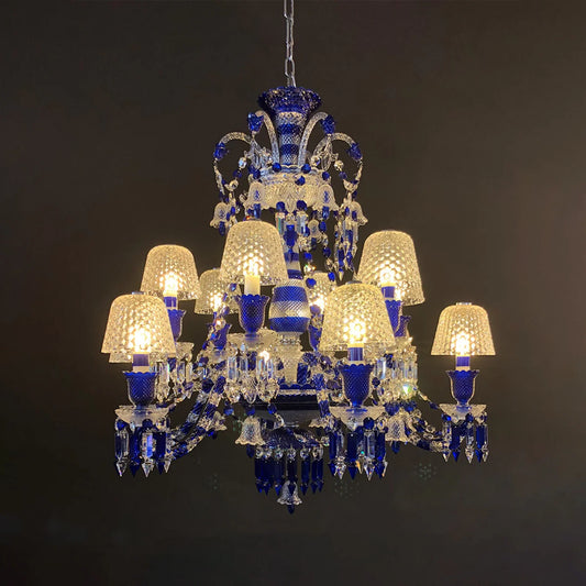 12 Lights Luxury  Chandelier Blue & Clear Crystal Lighting