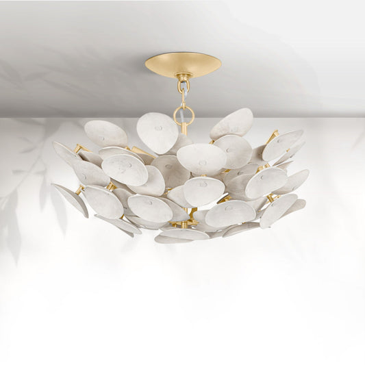 Aimi 3 Light Vintage Gold Leaf Semi Flush Ceiling Light