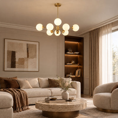 Frosted Glass Orb Brass Chandelier