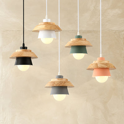 Minimalist Nordic Wood Metal Pendant Light for Dining Room & Living Room
