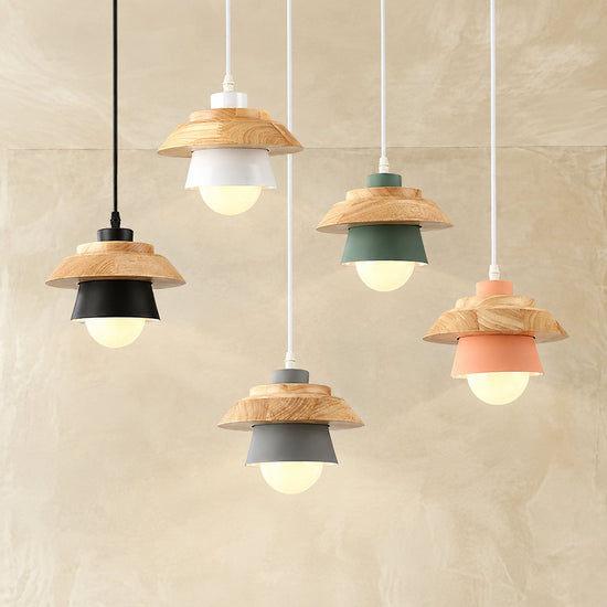 Minimalist Nordic Wood Metal Pendant Light for Dining Room & Living Room