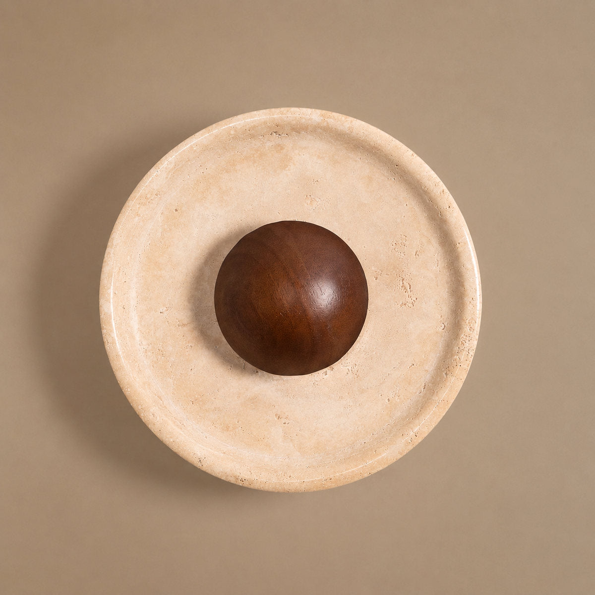 Halo Travertine Wall Lamp, 9.8-Inch x H 9.8-Inch, Wood & Yellow Travertine, Warm Light for Living Room & Dining Room