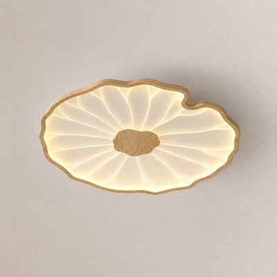 Lotus Leaf Acrylic Ceiling Light, 11.8-Inch x H 1.6-Inch, Hydrographic Natural Wood Grain Finish, Warm Light for Living Room & Bedroom