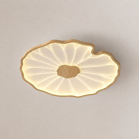 Lotus Leaf Acrylic Ceiling Light, 11.8-Inch x H 1.6-Inch, Hydrographic Natural Wood Grain Finish, Warm Light for Living Room & Bedroom