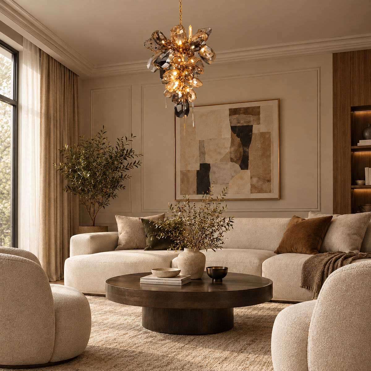 Tricolordeer Contemporary Crystal & Art Glass Cluster Chandelier