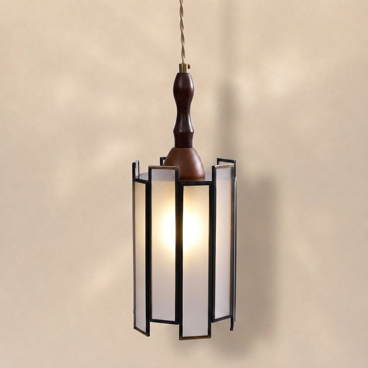 Artisan Glass and Wood Pendant Lamp for Dining Room & Living Room